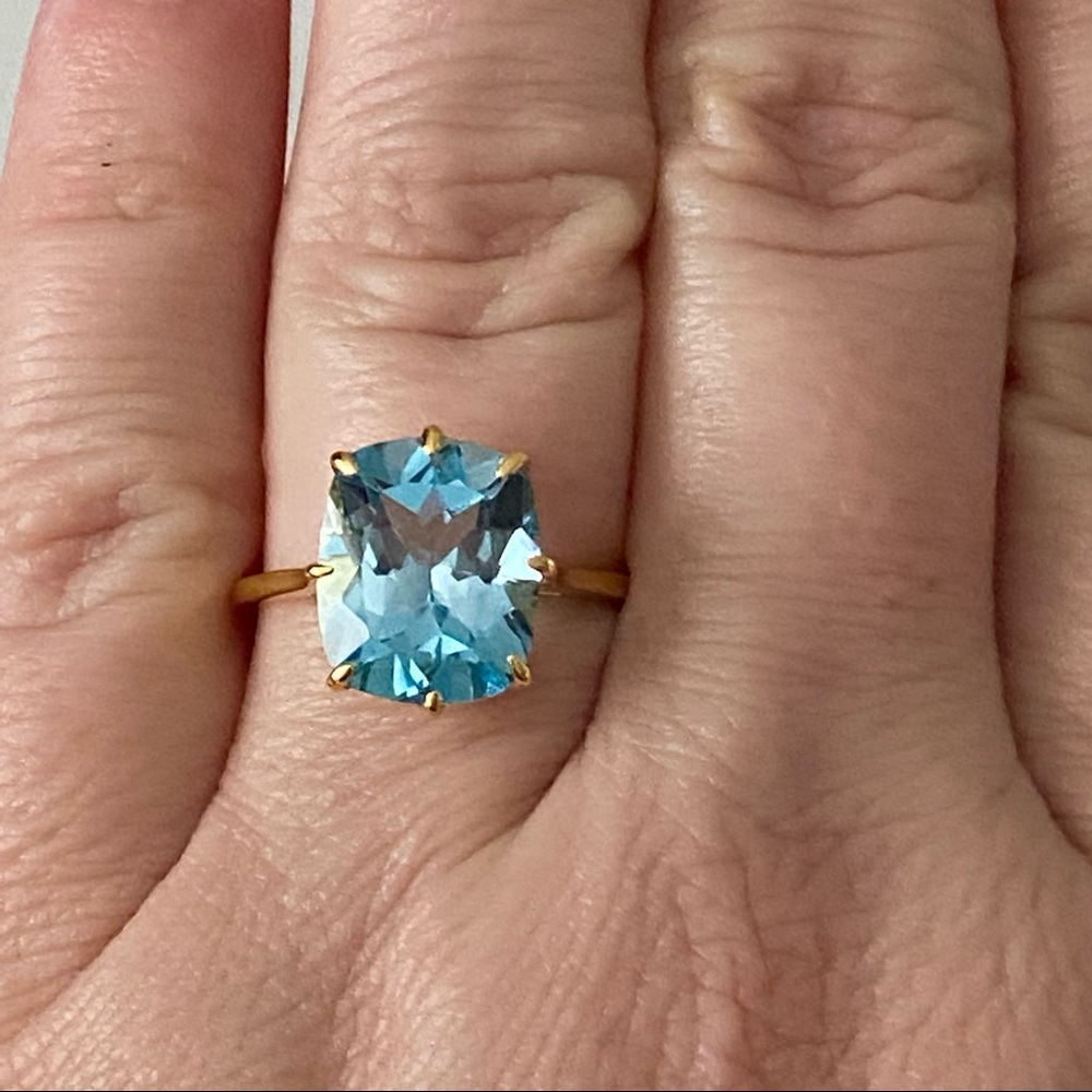14k yellow gold over 925 genuine sky blue topaz ring size 7